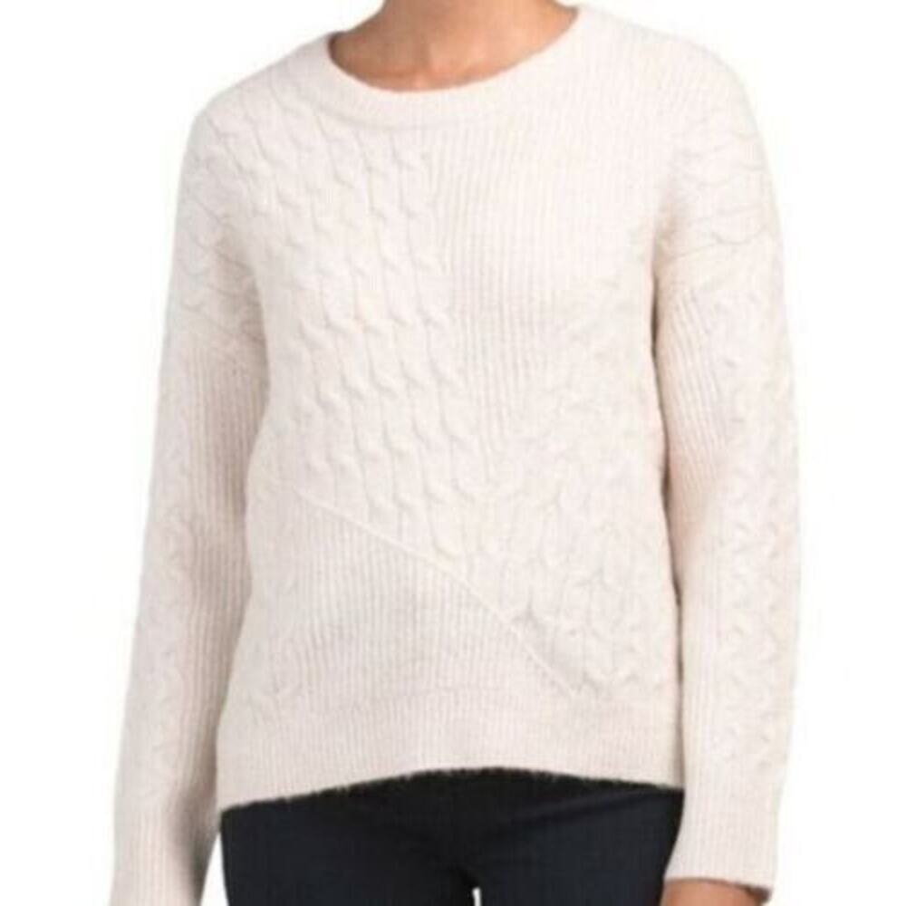 Kendall + Kylie Women's Cable Knit Ribbed Fisherman Sweater In Oatmeal XSmall